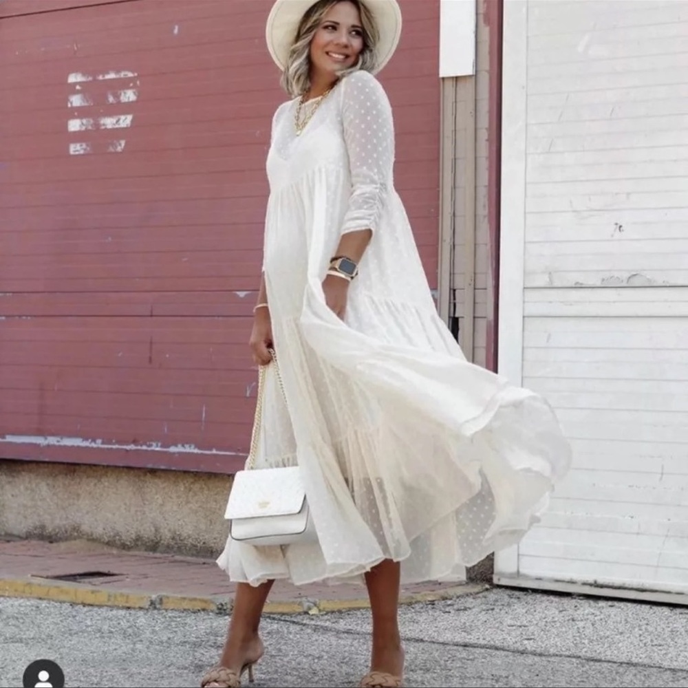 Zara White Swiss Dot Maxi Dress - Picture 1 of 15